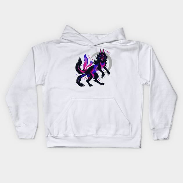 Bi Pride Flag Werewolf Kids Hoodie by Things By Diana